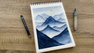 Easy Watercolor Pencil Painting Techniques  Monochrome Watercolor Pencils Landscape [upl. by Aikemal]