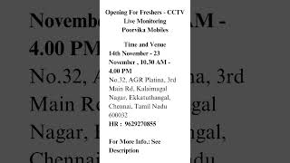 Opening For Freshers  CCTV Live Monitoring Poorvika Mobiles [upl. by Ecilef]