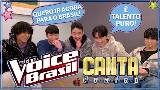 BANDA COREANA REAGE A THE VOICE BRASIL E CANTA COMIGO COM 2Z [upl. by Enelra968]