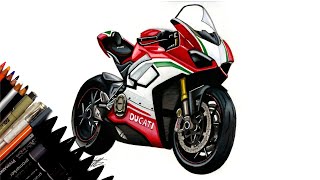 Realistic Motorcycle Drawing  Ducati Panigale V4  Time Lapse  Drawing Ideas [upl. by Dekow266]