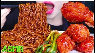 ASMR BLACK BEAN NOODLES FRIED CHICKEN KIMCHI 양념 치킨 짜파게티 파김치 먹방 EATING SOUNDS [upl. by Malvia821]