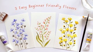 3 EASY beginner friendly watercolor flower doodles 2nd edition [upl. by Anaela]