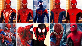 All Suits in SpiderMan Remastered amp Miles Morales PS5 wAll DLC Side by Side [upl. by Htebasil]