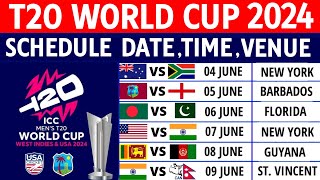 ICC T20 World Cup 2024 Schedule All Teams Venues Date Host Nations  T20 World Cup 2024 Details [upl. by Ahsatsana]