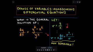 Change of Variables Homogeneous Differential Equations Example 1 [upl. by Blaire]