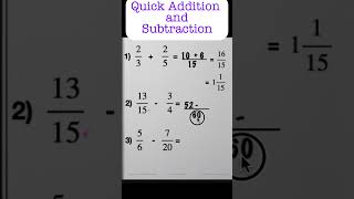 QUICK ADDITION AND SUBTRACTION OF FRACTIONS💯😍✅ fraction maths trending [upl. by Kersten557]