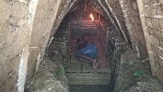 Primitive Daily Life  Updating Underground Wood House  use bamboo and mud full video [upl. by Ykceb]