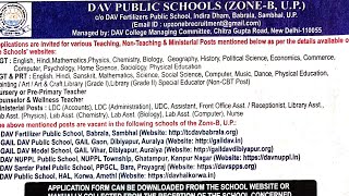 DAV SCHOOL TEACHERS VACANCY UP SE TEACHERS VACANCY PGT tgt prt NTT teachers [upl. by Aretse33]