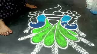 beautiful peacock rangoli designs 🦚traditional peacock kolam 🦚 simple and easy peacock rangoli 🦚 [upl. by Molloy]