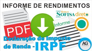 Como Baixar o Informe de Rendimentos Banco Sofisa Direto para Declaração Imposto de Renda  IRPF [upl. by Baillieu]