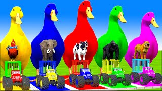 5 Giant Duck Paint Animals DuckGorillaLionElephantCowSheep Fountain Crossing Transformation [upl. by Yokum]