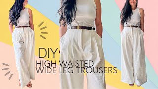 DIY High Waisted Wide Leg Trousers  Sew along [upl. by Ikcaj]