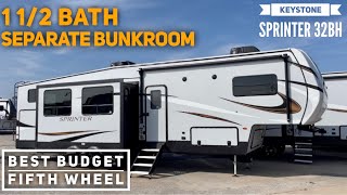 15 bath Bunkhouse Fifth Wheel Under 10500lbs  2022 Keystone Sprinter 32BH [upl. by Nylarat]