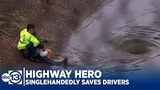 HIGHWAY HERO Faced with flood man singlehandedly saves motorists [upl. by Spiro]