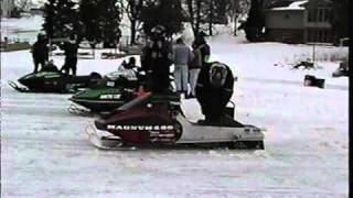 Racing vintage snowmobiles on the ice [upl. by Gadmon]