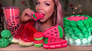 ASMR WATERMELON CAKE BUBBLE TEA CAKE POP MACARON SANDWICH COOKIE JELLO SLICE MUKBANG 먹방 [upl. by Oiruam]