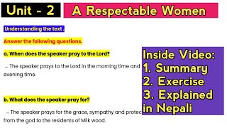 A Respectable Woman Exercise  Summary in Nepali  Kate Chopin  Class 12 English [upl. by Hedaza]