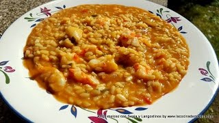 Arroz meloso con sepia y lagostinos  o gambones incluye caldo casero de pescado [upl. by Daeriam]