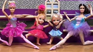 Ballerinas  Elsa amp Anna toddlers are practicing ballet  Barbie dolls  Aurora is the teacher [upl. by Zetnas640]