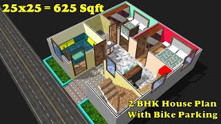 25x25 2BHK House Plan in 3D  25 by 25 Ghar ka Naksha  2525 House Plan  25x25 House Design 3D [upl. by Storz]