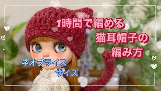 【ブライス】1時間で編める！ドール用猫耳ニット帽の編み方【かぎ針編み】 [upl. by Shields]