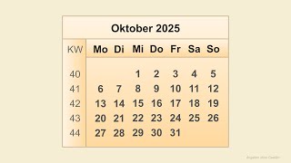 Kalender Oktober 2025 [upl. by Neeluqcaj]