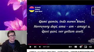 Reacting To MALENA  QAMI QAMI  JUNIOR EUROVISION 2021  ARMENIA WINNER 1521 reaction [upl. by Nnylyahs]