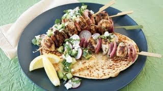 Greek Chicken Kebabs with Radish Cucumber and Feta Salsa  alivecom [upl. by Auhso]