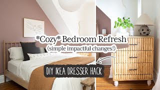 Turning my rental bedroom into a cozy oasis  Ikea Tarva dresser hack [upl. by Norvun]