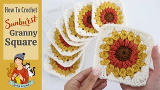 How To Crochet Sunflower Sunburst Granny Square [upl. by Pesvoh]