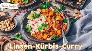 KürbisLinsenCurry  Das Beste Rezept  schnell einfach vegan [upl. by Aikrehs359]