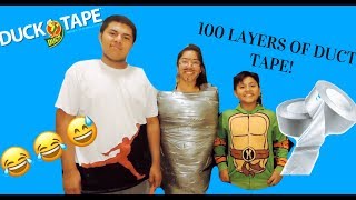 100 Layers of Duct Tape Challenge I fell😂😂 [upl. by Lemra668]