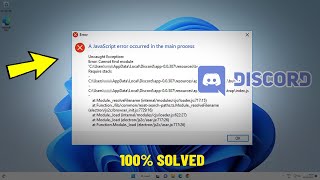 Fix A JavaScript error occurred in the main process Discord Error in Windows 11  10  How To Solve [upl. by Neeliak414]