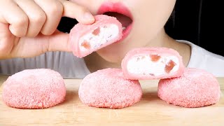 ASMR Strawberry Cream Chapssaltteok  Glutinous Rice Cake Dessert  Eating Sounds Mukbang [upl. by Aneras]