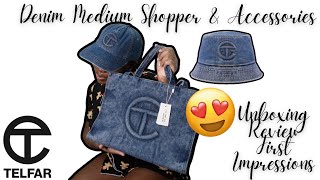 UNBOXING NEW DENIM TELFAR SHOPPER amp ACCESSORIES I FIRST IMPRESSIONS I HONEST REVIEW [upl. by Patrick332]