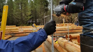 LOG CABIN BUILD How to tie the logs in to the concrete foundation [upl. by Sauveur]