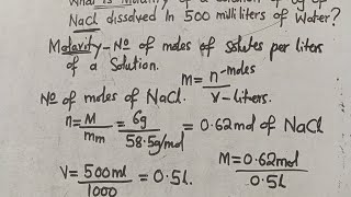 CHEMISTRY  MOLARITY Exam Question  Well Explained [upl. by Iramohs]