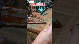 Final touches on my homemade leather and wood knife sheath woodworking diyprojects leathercraft [upl. by Eeresid]