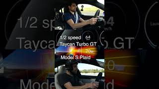 Surprise at 200 kmh 😯 Taycan Turbo GT 👆 vs Model S Plaid 👇 shorts [upl. by Kreit]