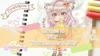 Practicing drawing 100  Chibistyle cat girl for Thanksgiving 2022COPIC [upl. by Gervase]