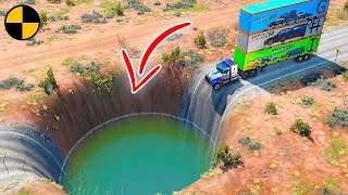 Cars vs Huge Potholes 😱 BeamNGDrive [upl. by Yentrok]