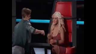 Christina Aguilera didnt wanna Kiss or hug Justin Bieber on The Voice April 17th [upl. by Erdnad502]