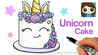 How to Draw a Unicorn Cake Easy [upl. by Adnolrehs]