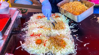 japanese street food  okonomiyaki お好み焼き hiroshima style [upl. by Adnoral]