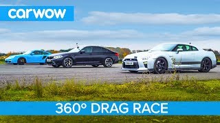 Nissan GTR vs Porsche 911 Turbo vs BMW M5 Comp  360° DRAG amp ROLLING RACE [upl. by Eima460]