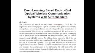 Deep Learning Based End to End Optical Wireless Communication Systems With Autoencoders [upl. by Adnuahsor]