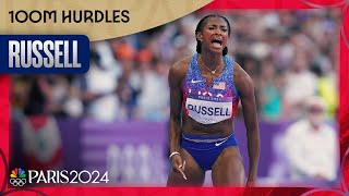 Masai Russell claims her FIRST Olympic crown winning womens 100m hurdles  Paris Olympics [upl. by Aliakim372]