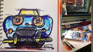 Continuous Car Drawings 22 Austin Healey quotFrogeyequot Sprite [upl. by Leffert]