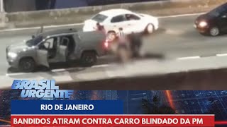 Bandidos atiram contra carro blindado da PM  Brasil Urgente [upl. by Held]