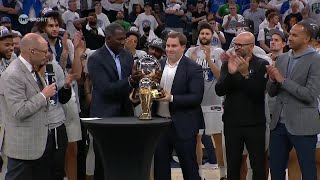 The Dallas Mavericks hoist the Western Conference Finals trophy 🏆  NBA on ESPN [upl. by Ireva]